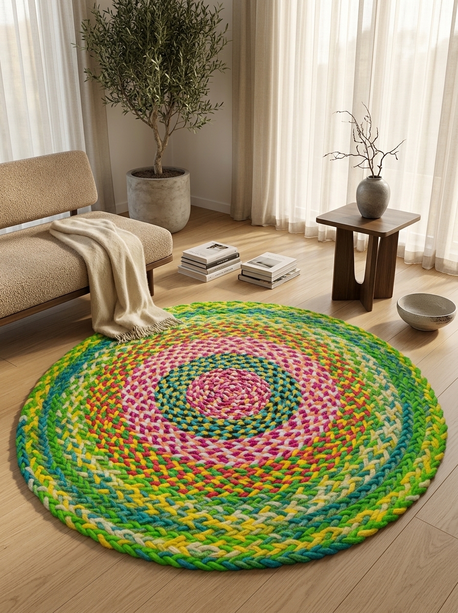 Boho Braided Mandala Circle Rug
