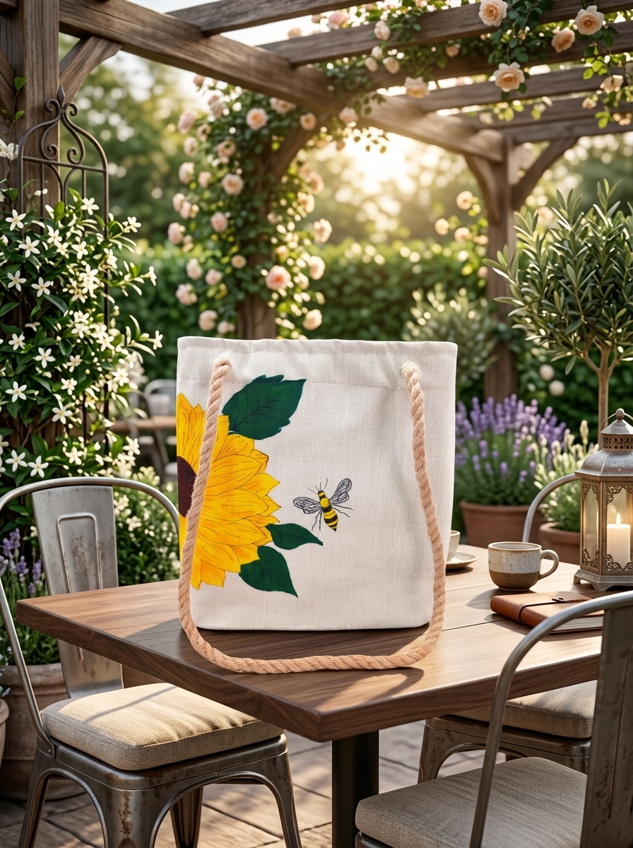 Sunflower & Honeybee Canvas Tote Bag